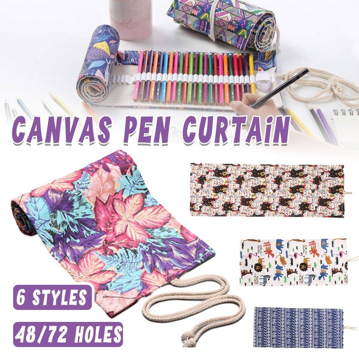 48-Hole Canvas Roll-Up Pencil Case - Elephant Print, 58 x 20 cm - view 2