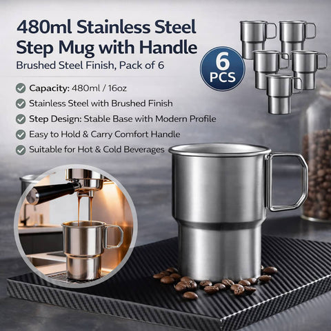 480ml Collapsible Stainless Steel Travel Mug with Foldable Handle for Camping
