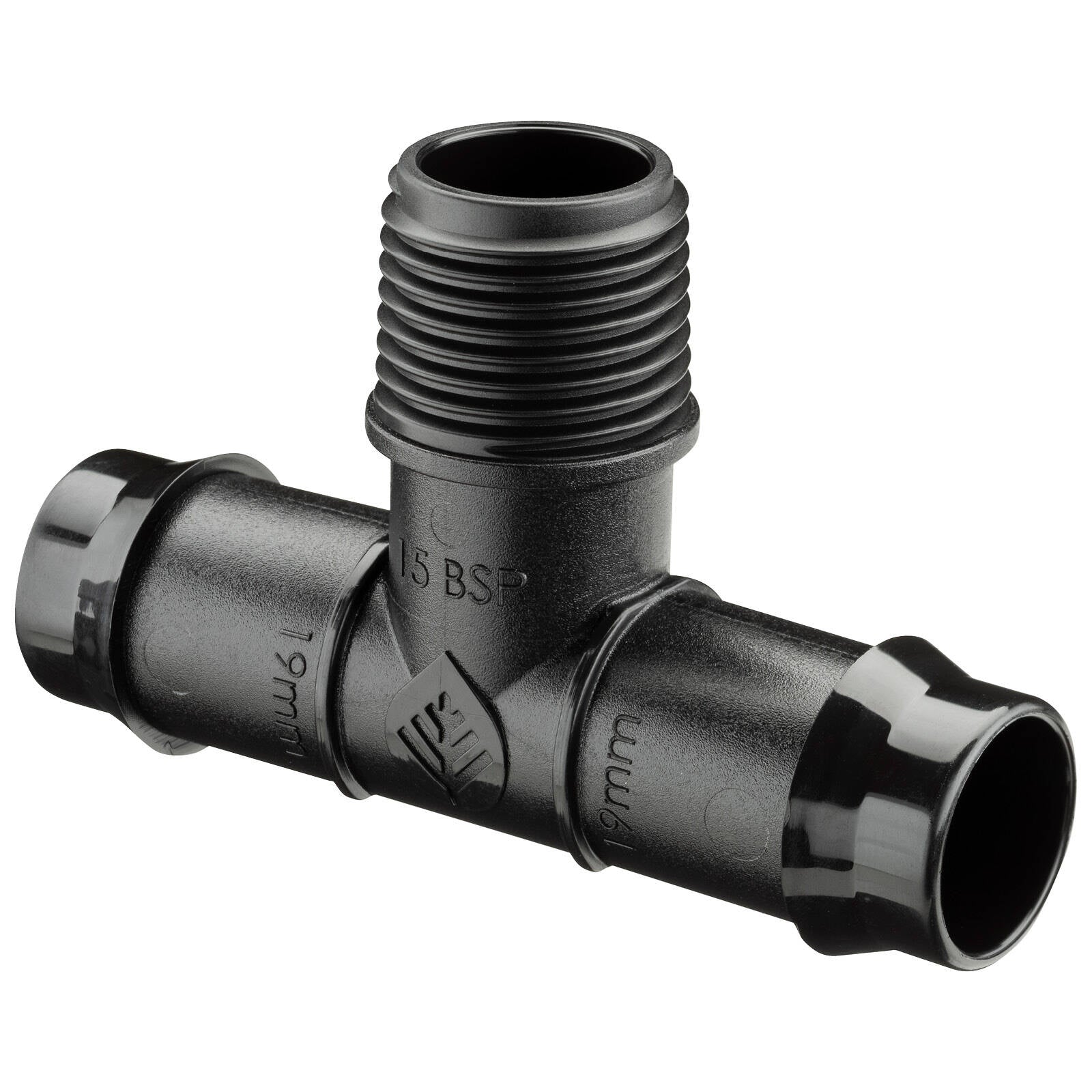 Pope 19mm x 15mm BSP Male Barbed Threaded Tee Black Irrigation