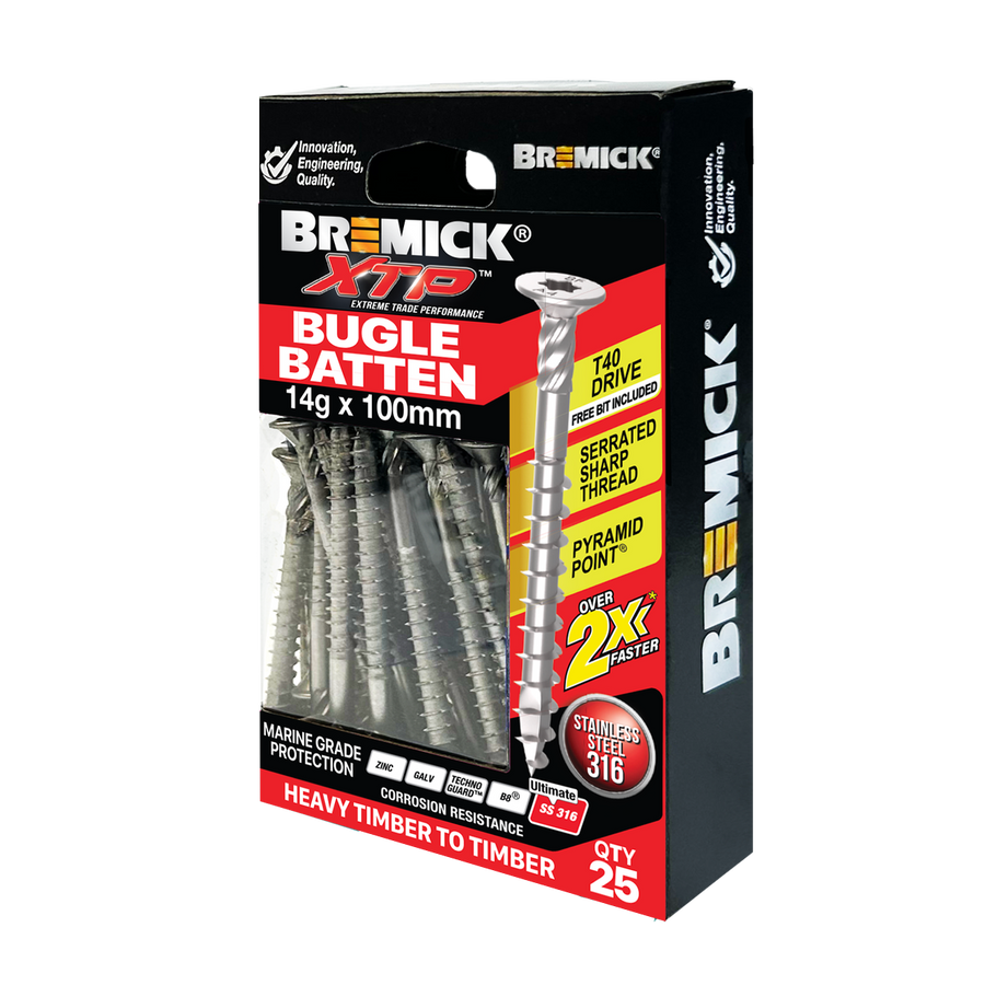 Bremick Xtp Bugle Batten 14g x 100mm T40 Stainless Steel 316 - 25 Pack - Fast Installation - SuperSaverAU - view 1