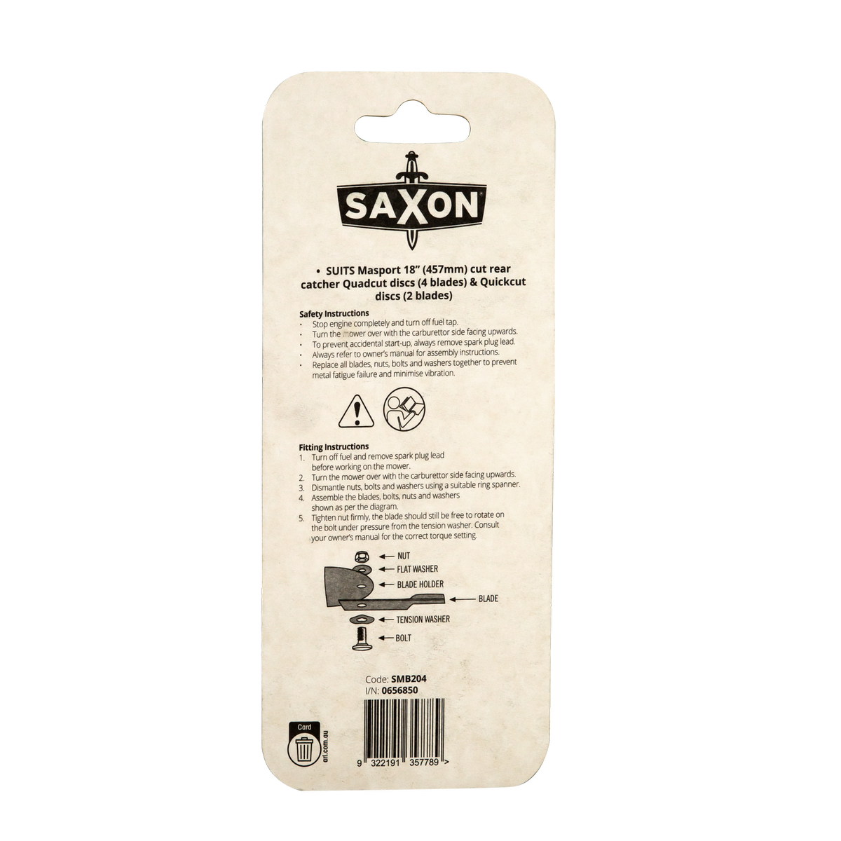 Saxon 18 Mower Blade Bolt Set - 2 Pack - 18” Replacement Blades - Compatible with Masport 18 Models - SuperSaverAU - view 2
