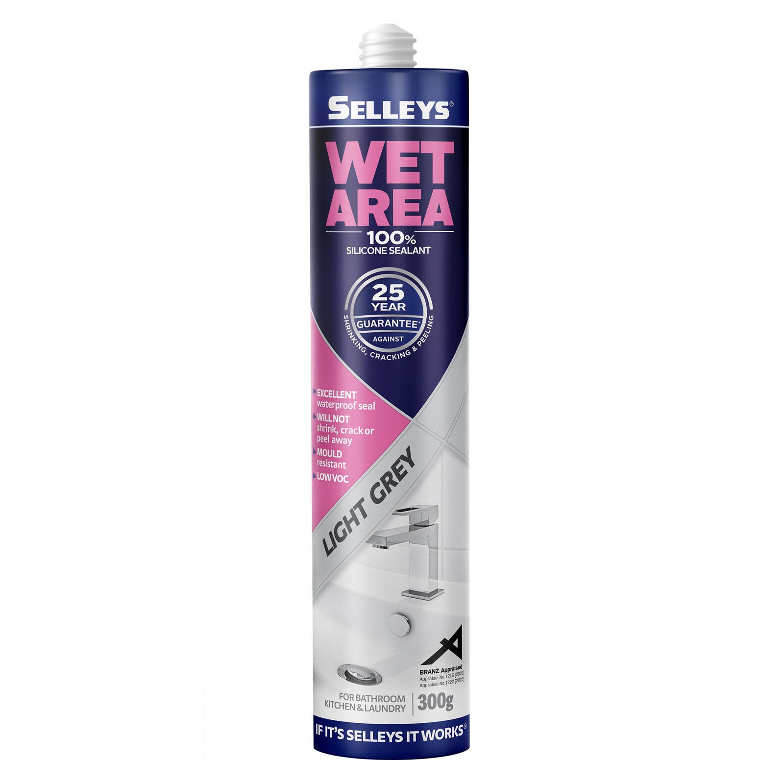 Selleys Wet Area Waterproof Silicone Sealant 300g Light Grey - For Bathrooms, Kitchens & Laundries