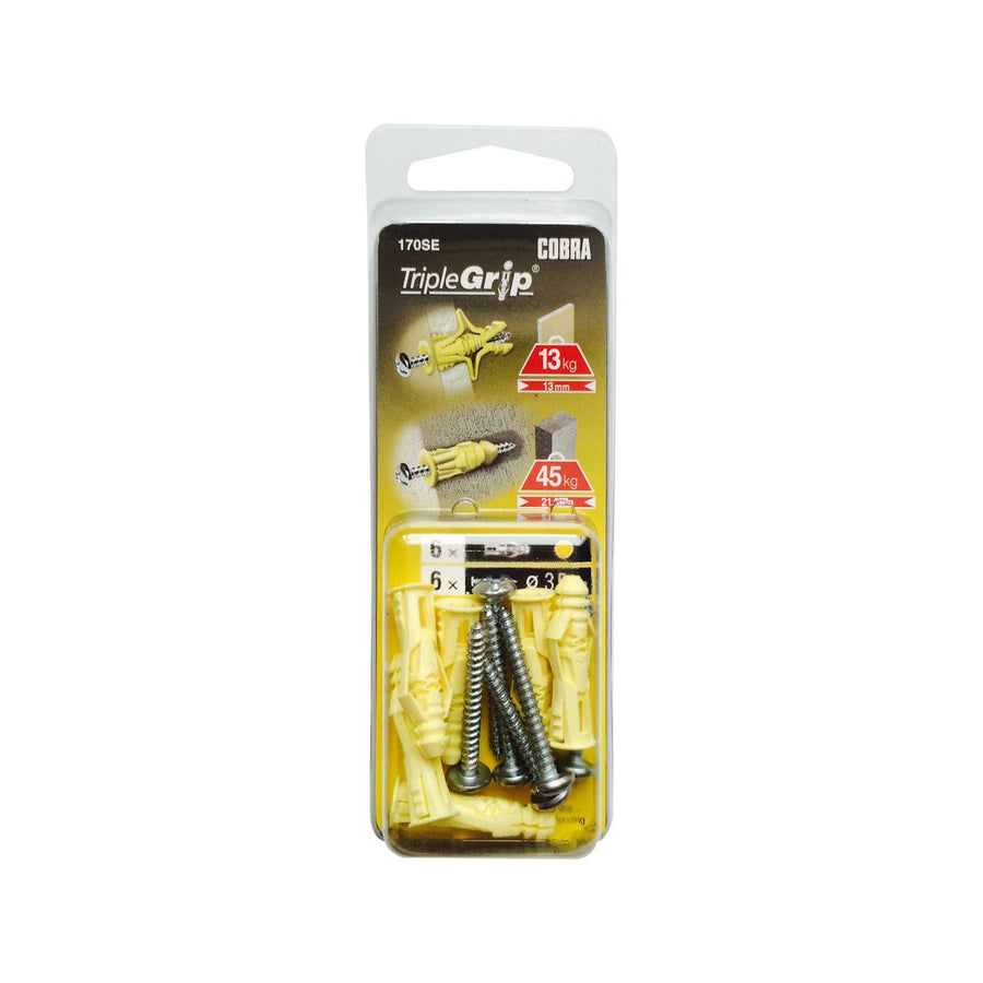 Cobra 3 5mm Anchor Triple Grip Yll Screws 6 Pack - Easy Installation - Superior Holding Power - SuperSaverAU - view 1