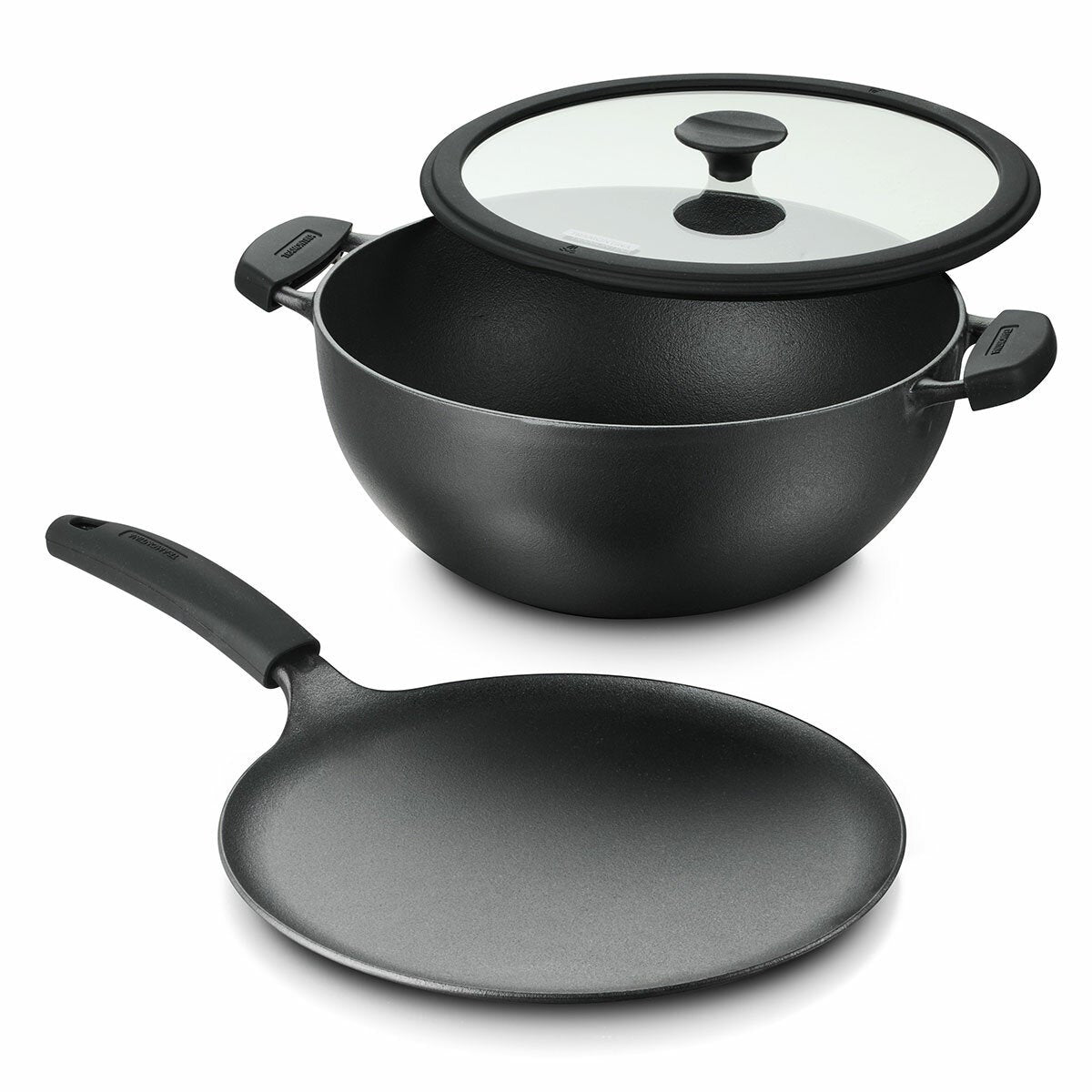 Tramontina 3 Piece Pre-Seasoned Cast Iron Deep Kadai And Flat Tawa Cookware Set — image 3