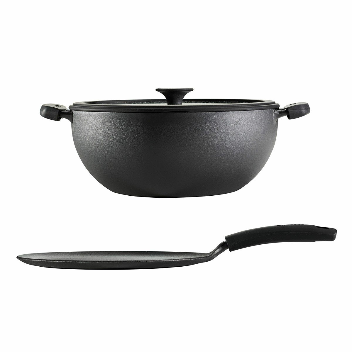 Tramontina 3 Piece Pre-Seasoned Cast Iron Deep Kadai And Flat Tawa Cookware Set — image 2