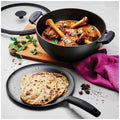 Tramontina 3 Piece Pre-Seasoned Cast Iron Deep Kadai And Flat Tawa Cookware Set