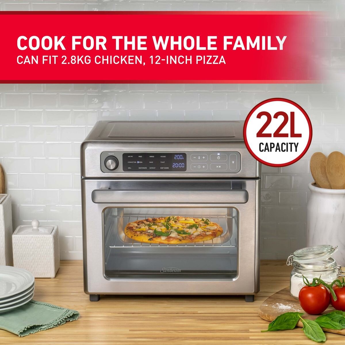 Sunbeam 22L 12-in-1 Digital Air Fryer Oven - Nutricrisp Air Circulation, Stainless Steel - COM7000SS