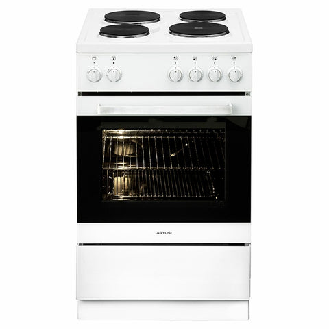 Artusi 54cm Electric Freestanding Oven - 65L, Solid Hotplates, Triple-Glazed Door, White - AFE544W