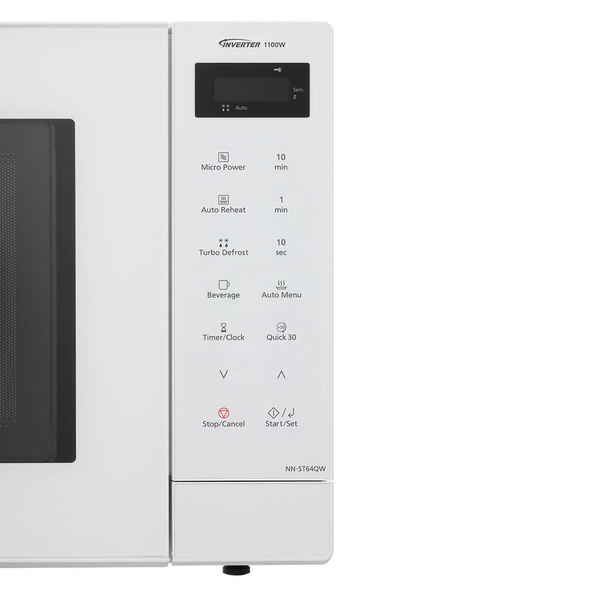 Panasonic 32L 1100W Inverter Microwave - White Glass Finish, 20 Auto Menus, Genius Sensor - NN-ST64QWQPQ