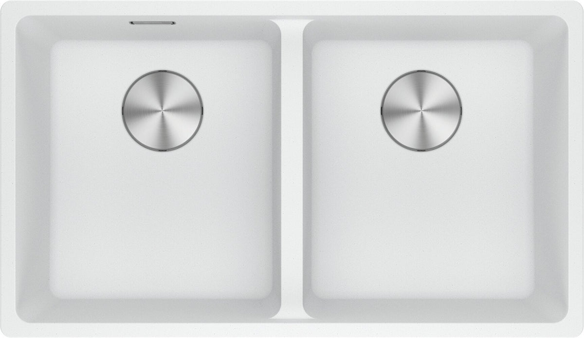 Franke Maris Double Bowl Flush Mount Sink with Extension Drainer - Polar White - MRG220-35PW-FPC