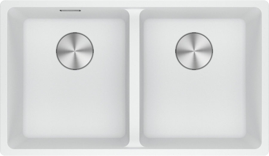 Franke Maris Double Bowl Flush Mount Sink with Extension Drainer - Polar White - MRG220-35PW-FPC