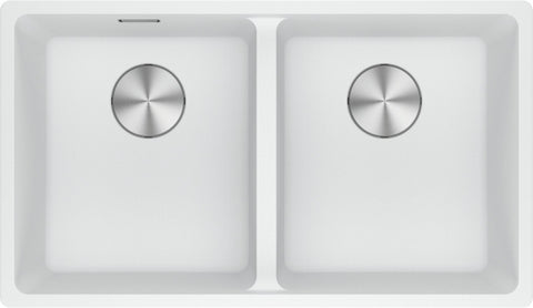 Franke Maris Double Bowl Flush Mount Sink - Polar White Fragranite - MRG220-35PW-B