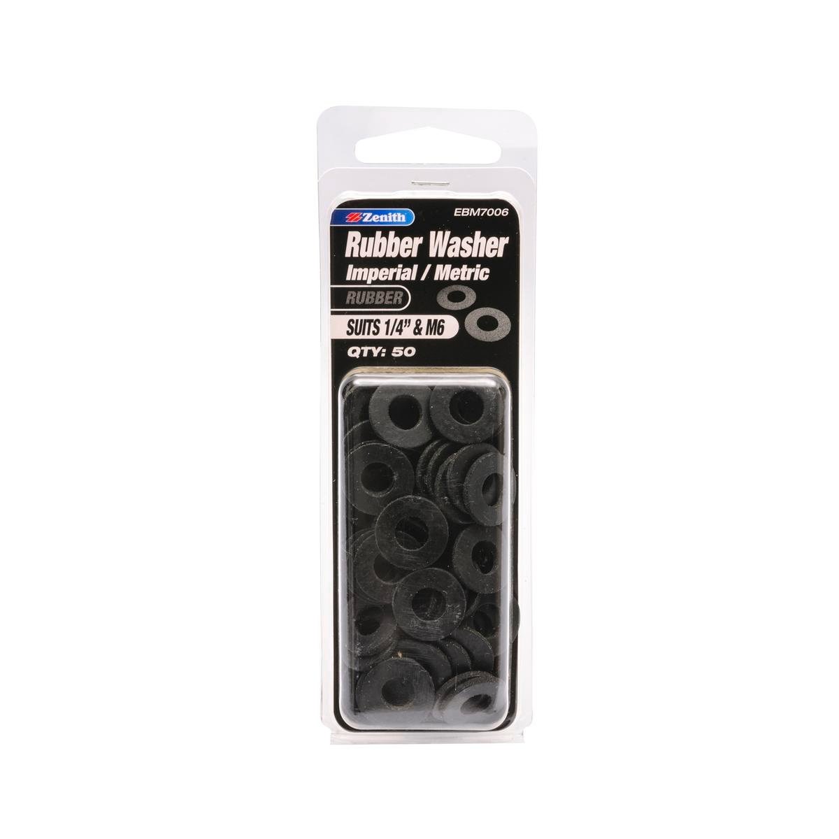 Zenith Rubber Washer 1/4 M6 50 Pack Durable Fluid Resistant - SuperSaverAU - view 1