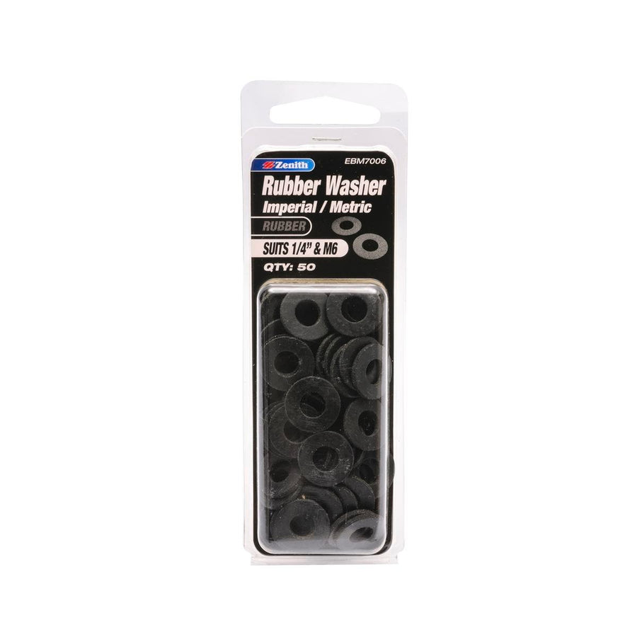 Zenith Rubber Washer 1/4 M6 50 Pack Durable Fluid Resistant - SuperSaverAU - view 1