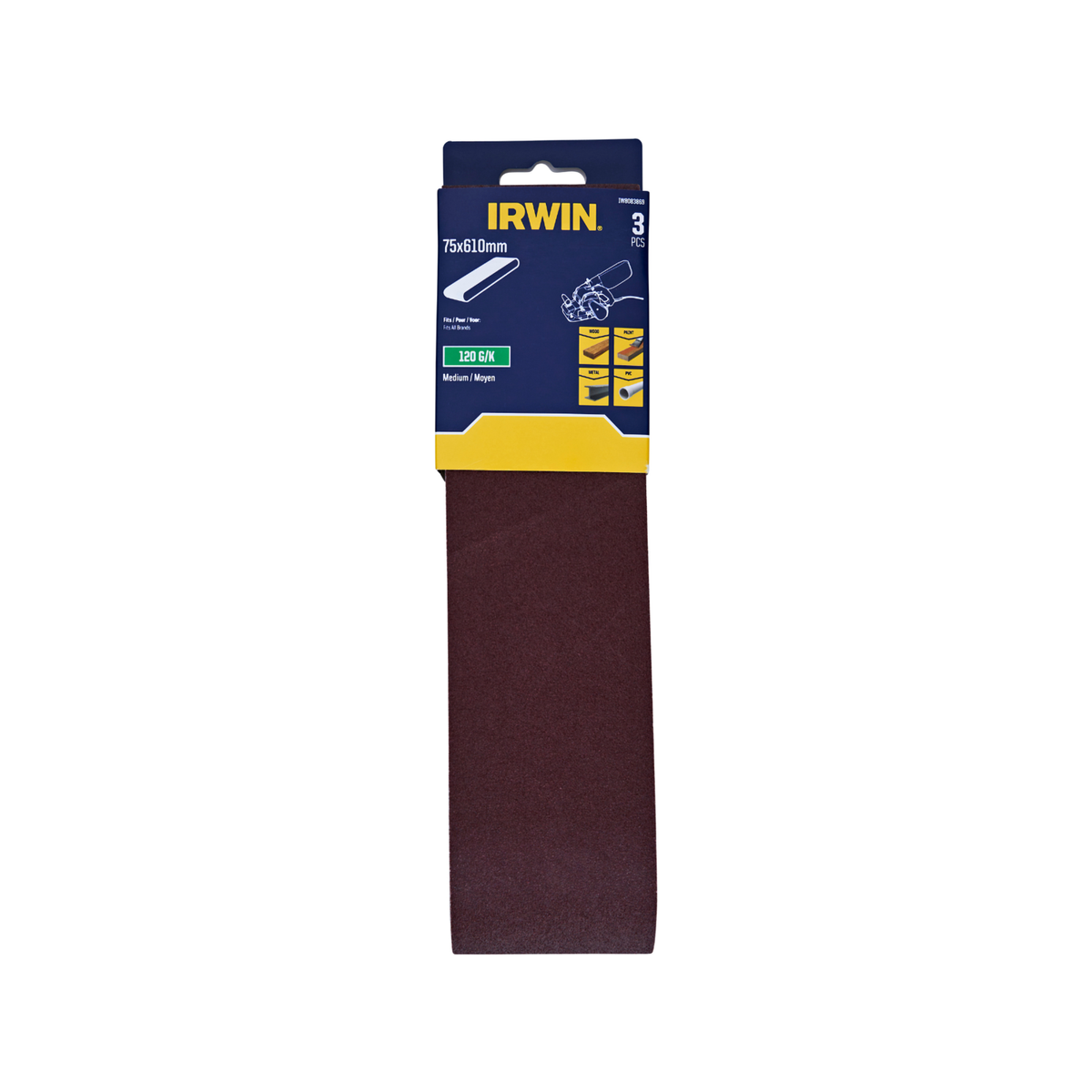 Irwin Sanding Belts 3 Pack - 75 x 610mm - 120 Grit - Wood & Metalworking - SuperSaverAU - view 1
