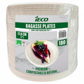 IECO Compostable Sugarcane Plate Pack, 180 Count White 178mm Disposable Plates