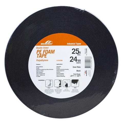 Moroday Double Sided Foam Tape - 24mm x 25m - Black - Strong Adhesion - SuperSaverAU - view 1