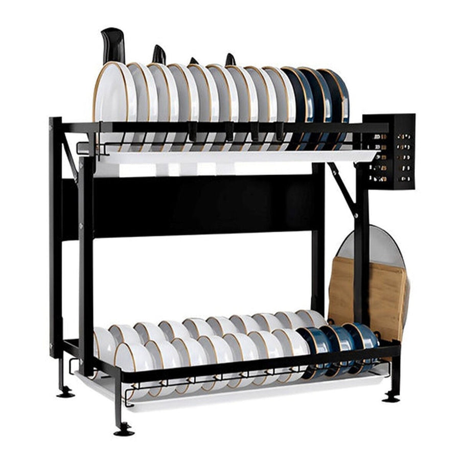 SOGA two-tier kitchen organiser - Black carbon steel with cutlery and cutting board holders - KITCHENXY048