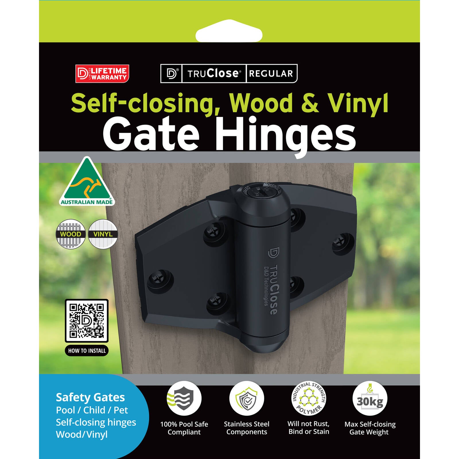 D&D Technologies TruClose Self-Closing Adjustable Safety Gate Hinges, Black, Pool & Child Gate Rated