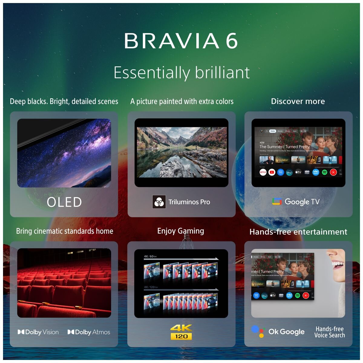 Sony 77 Inch BRAVIA 6 OLED 4K HDR Google TV - Triluminos Pro Colour, 4K 120fps Gaming - K77A60