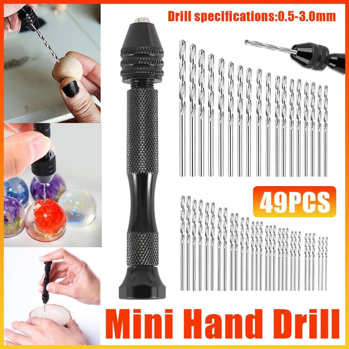 49 Piece Mini Hand Drill Set with Twist Drill Bits, 0.5mm to 3.0mm