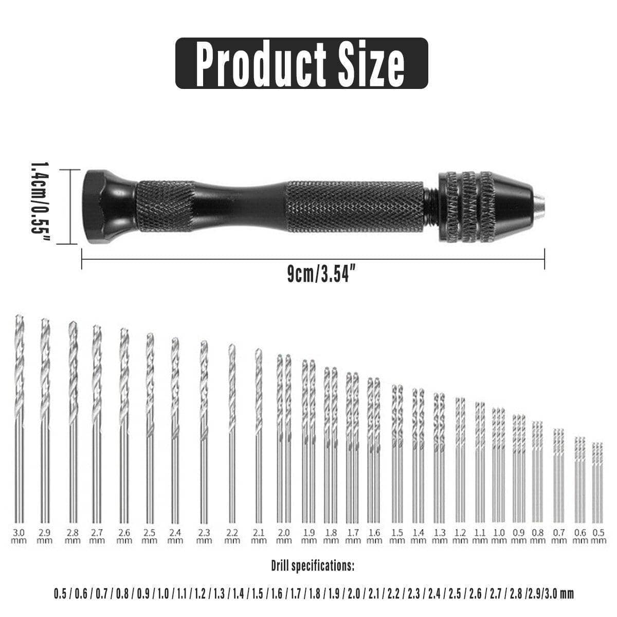 49 Piece Mini Hand Drill Set with Twist Drill Bits, 0.5mm to 3.0mm - view 3