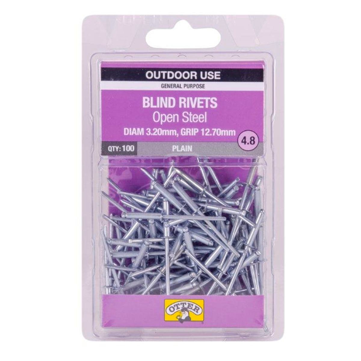Otter Open Steel Blind Rivets - 2 x 12 7mm - 100 Pack - High Strength - SuperSaverAU - view 1