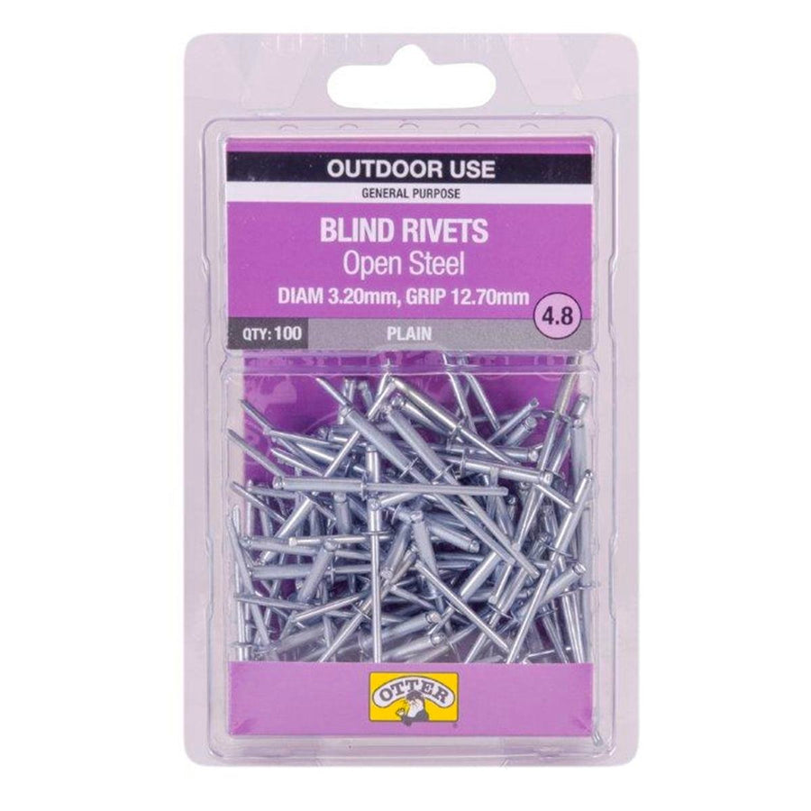 Otter Open Steel Blind Rivets - 2 x 12 7mm - 100 Pack - High Strength - SuperSaverAU - view 1