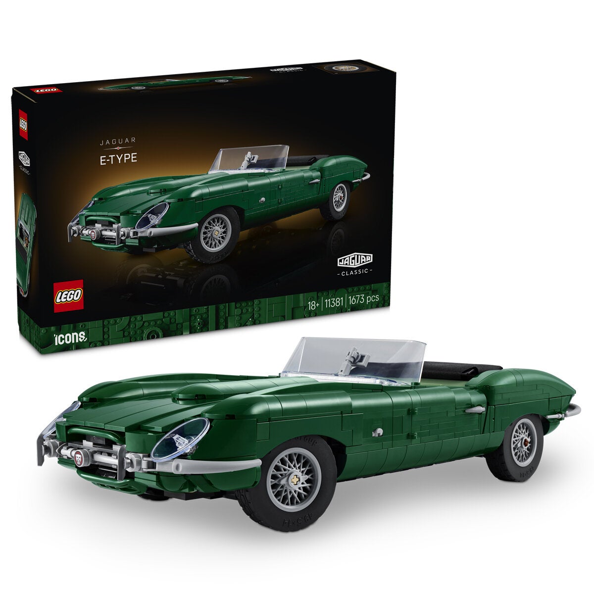 LEGO Jaguar E-Type Model Car Kit Icons 1673 Pieces Collectible 11381