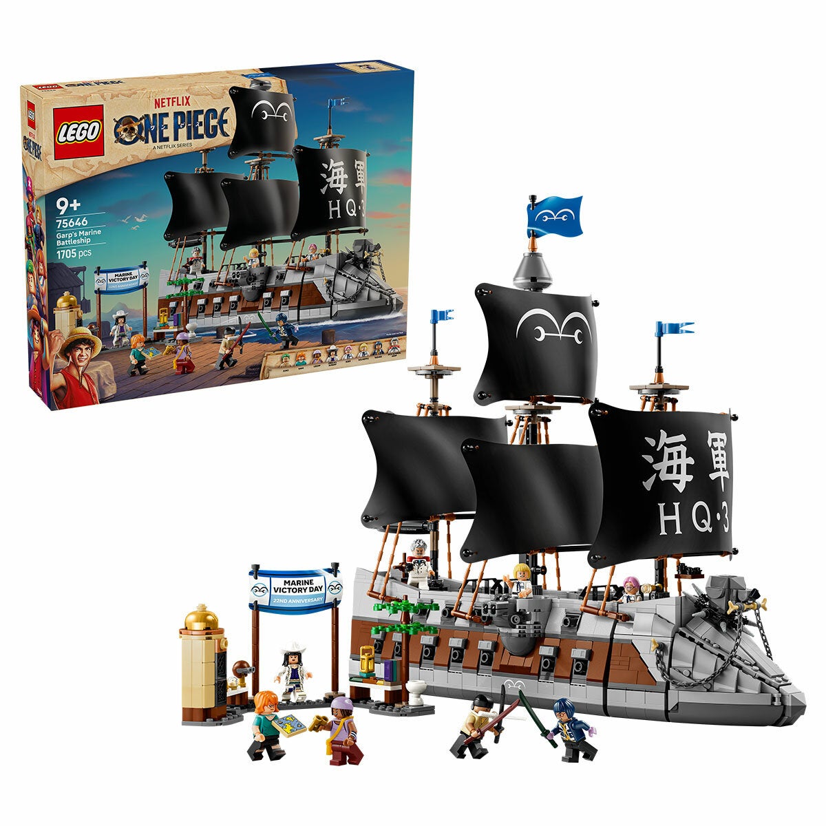 LEGO Garp's Marine Battleship One Piece Ship Model Kit 8 Minifigures 75646