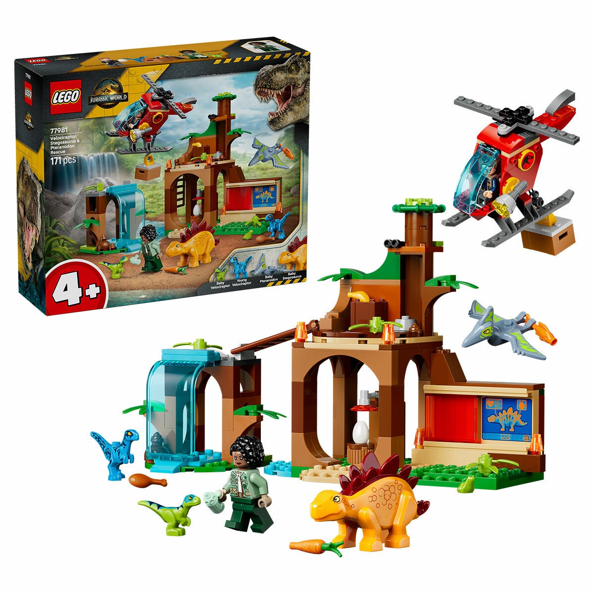 LEGO Velociraptor Stegosaurus And Pteranodon Rescue Jurassic World Dinosaur Playset 77981