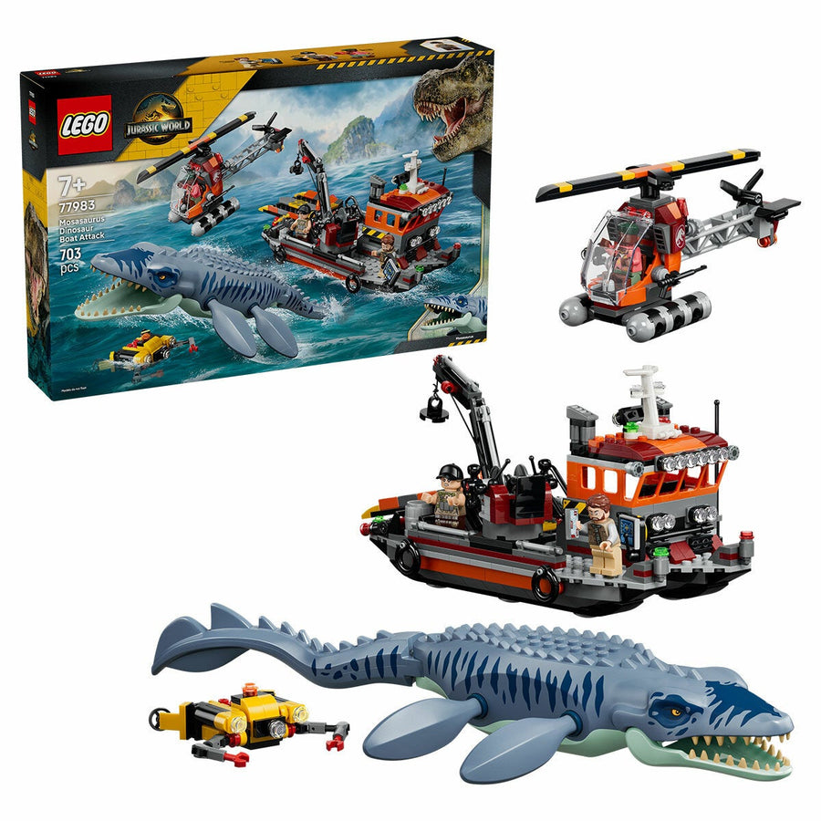 LEGO Mosasaurus Dinosaur Boat Attack Jurassic World Playset 3 Minifigures 77983
