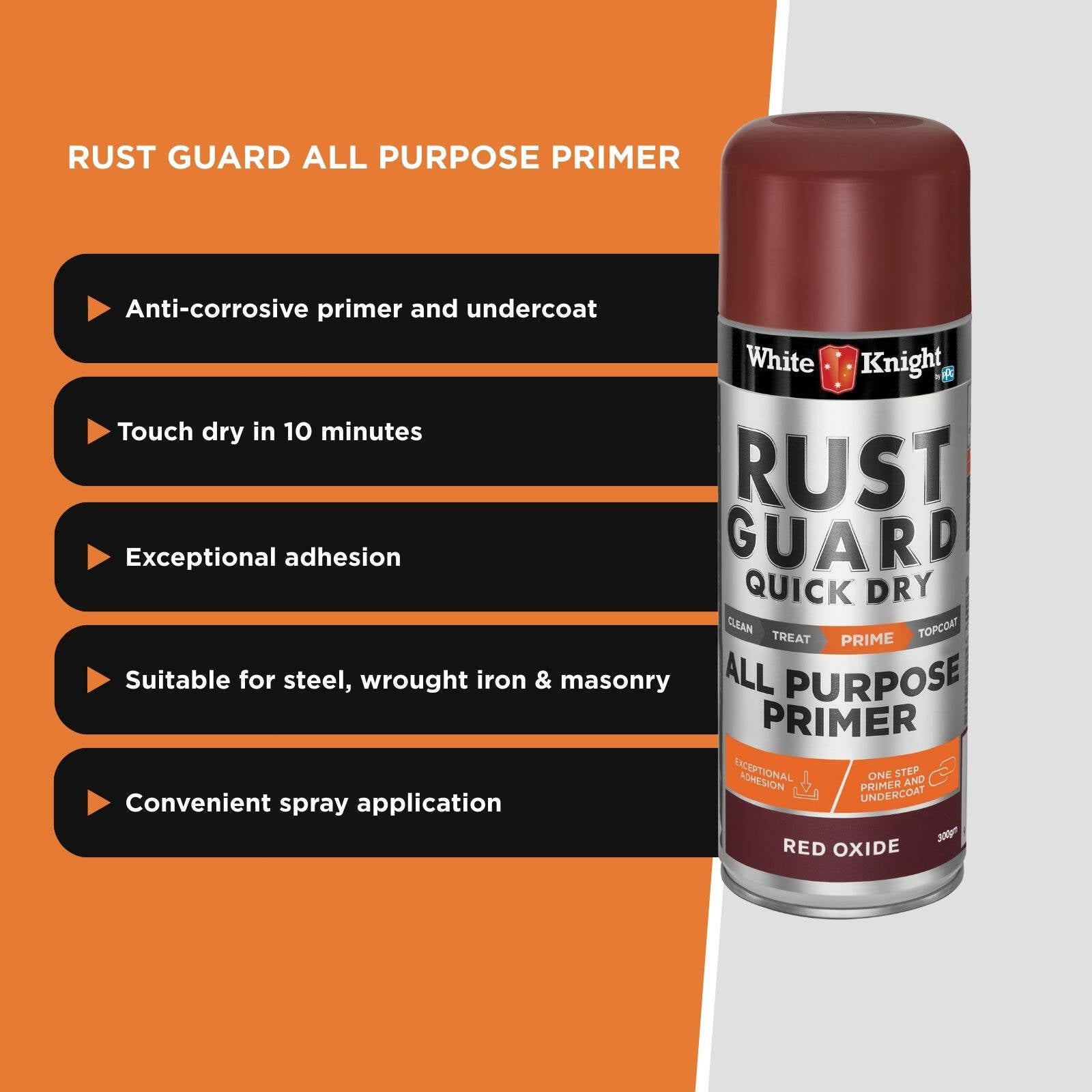White Knight Rust Guard 300g Red Oxide All Purpose Quick Dry Primer Spray Paint