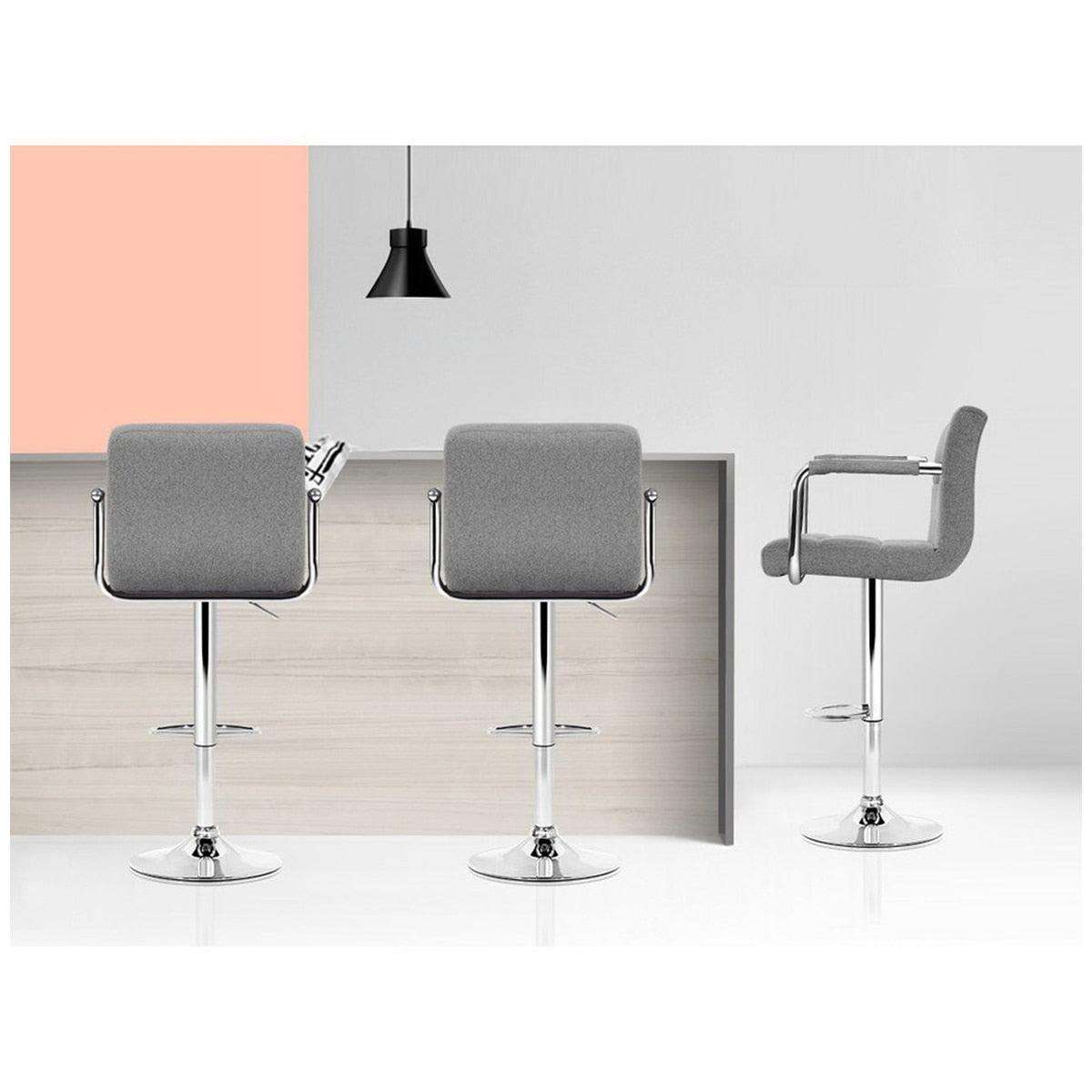 Artiss Grey Gaslift Swivel Barstool 2 Pack