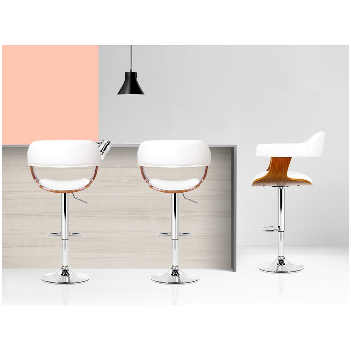 Artiss Selina White Barstool | Stylish Upholstered Seat | Solid Wood Legs | Kitchen & Bar Furniture - SuperSaverAU - view 5