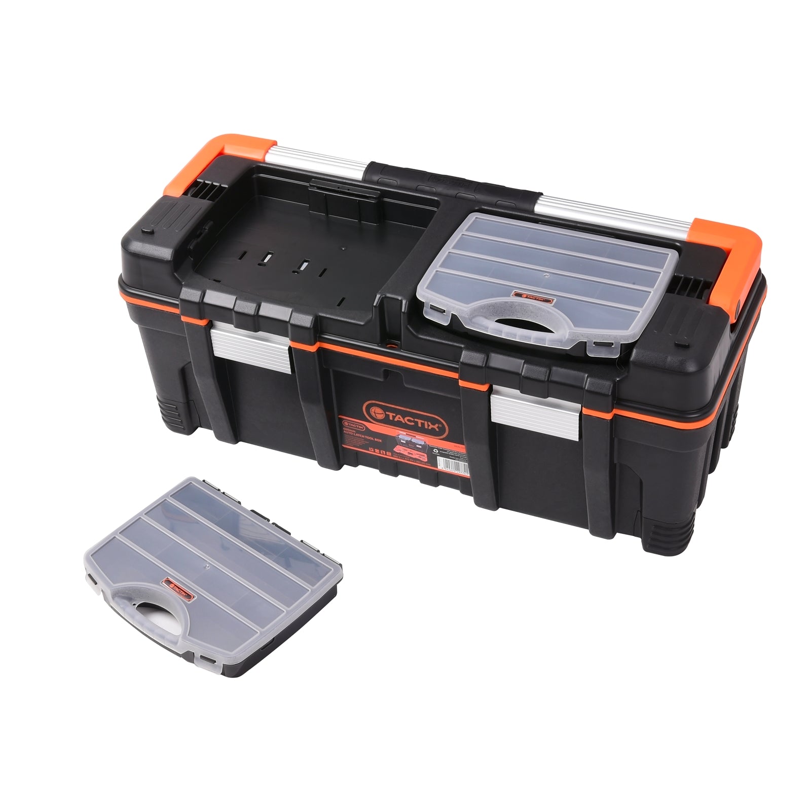 Tactix 660mm Heavy Duty Auto-Latch Tool Box, Polypropylene, with 2 Removable Organisers