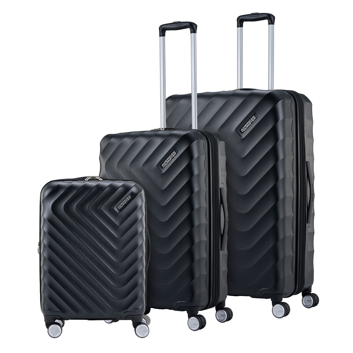 Expandable Hard Shell Suitcase Trio with Dual Spinner Wheels and Adjustable Trolley Grip by American Tourister