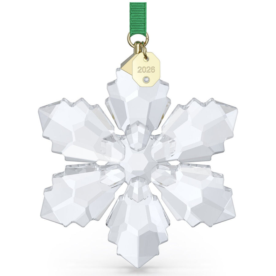 Swarovski 2026 Crystal Snowflake Christmas Ornament, Green Ribbon and 192 Facets