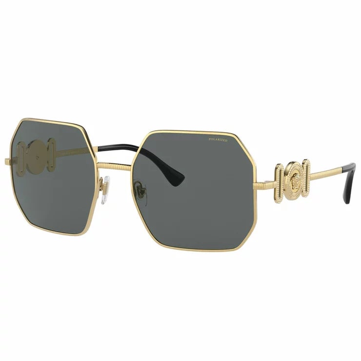 Versace Women's Irregular Sunglasses VE2248 Dark Grey Lenses Gold Metal Temples — image 6