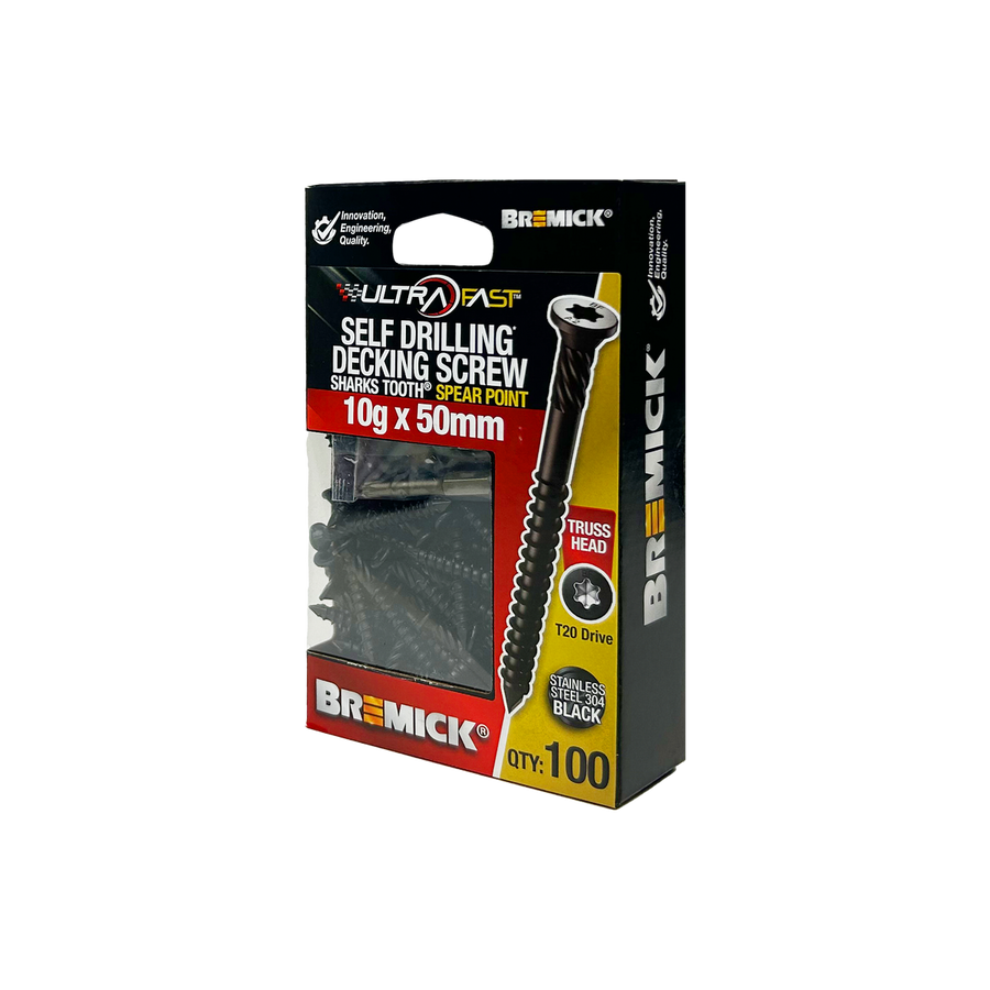 Bremick Ultrafast Stainless Steel 304 Black T20 Truss Head Screws - 10g x 50mm - 100 Pack - Smooth Installation - Secure Hold - SuperSaverAU - view 1