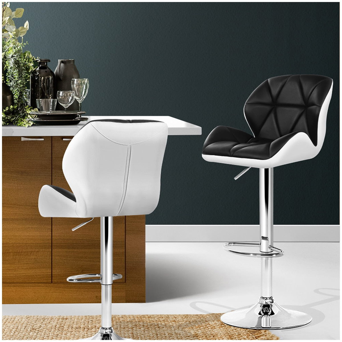 Artiss Black And White Gaslift Swivel Barstool With Rhombus Motif 2 Pack - SuperSaverAU - view 5