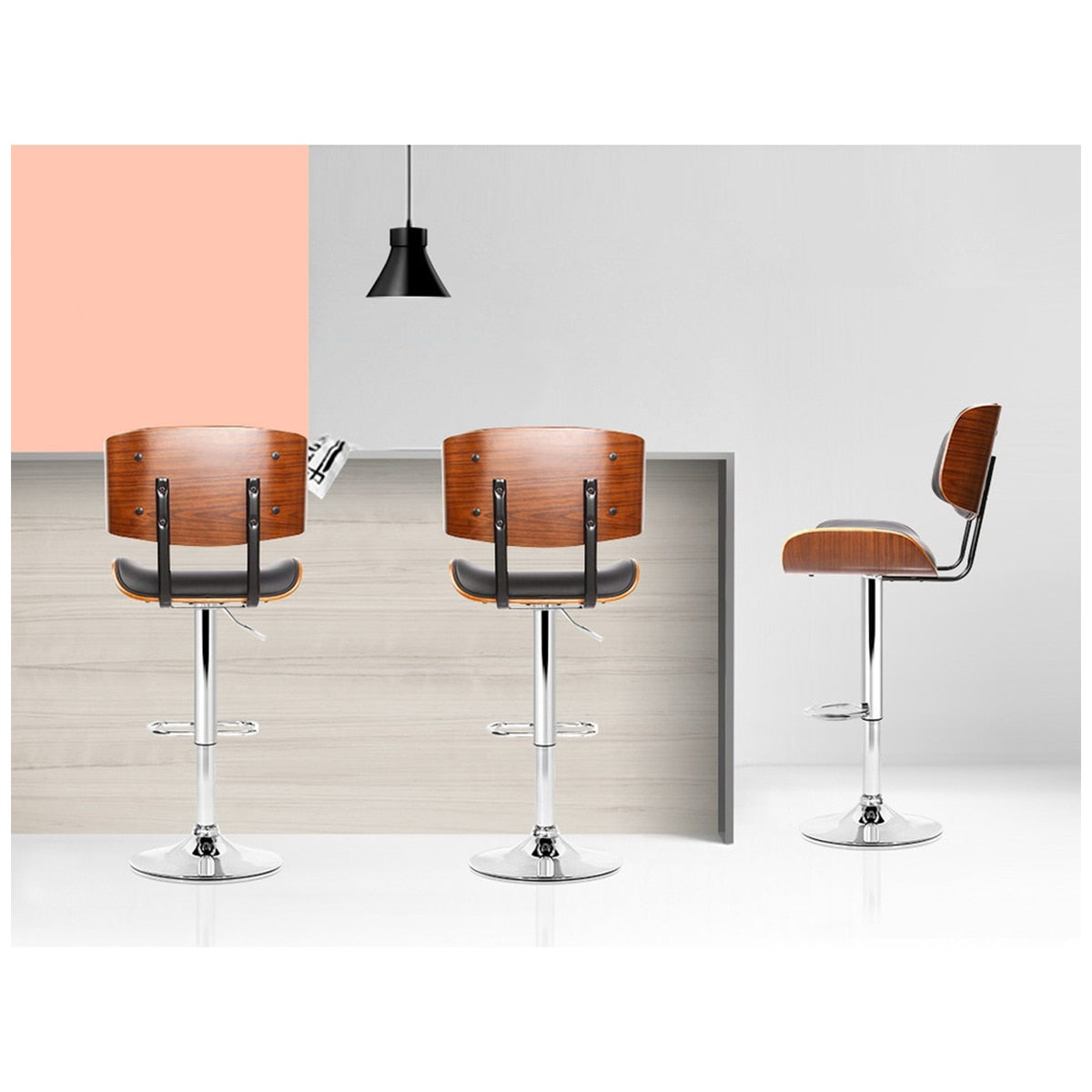 Artiss Black Gaslift Swivel Barstool With Wooden Seat