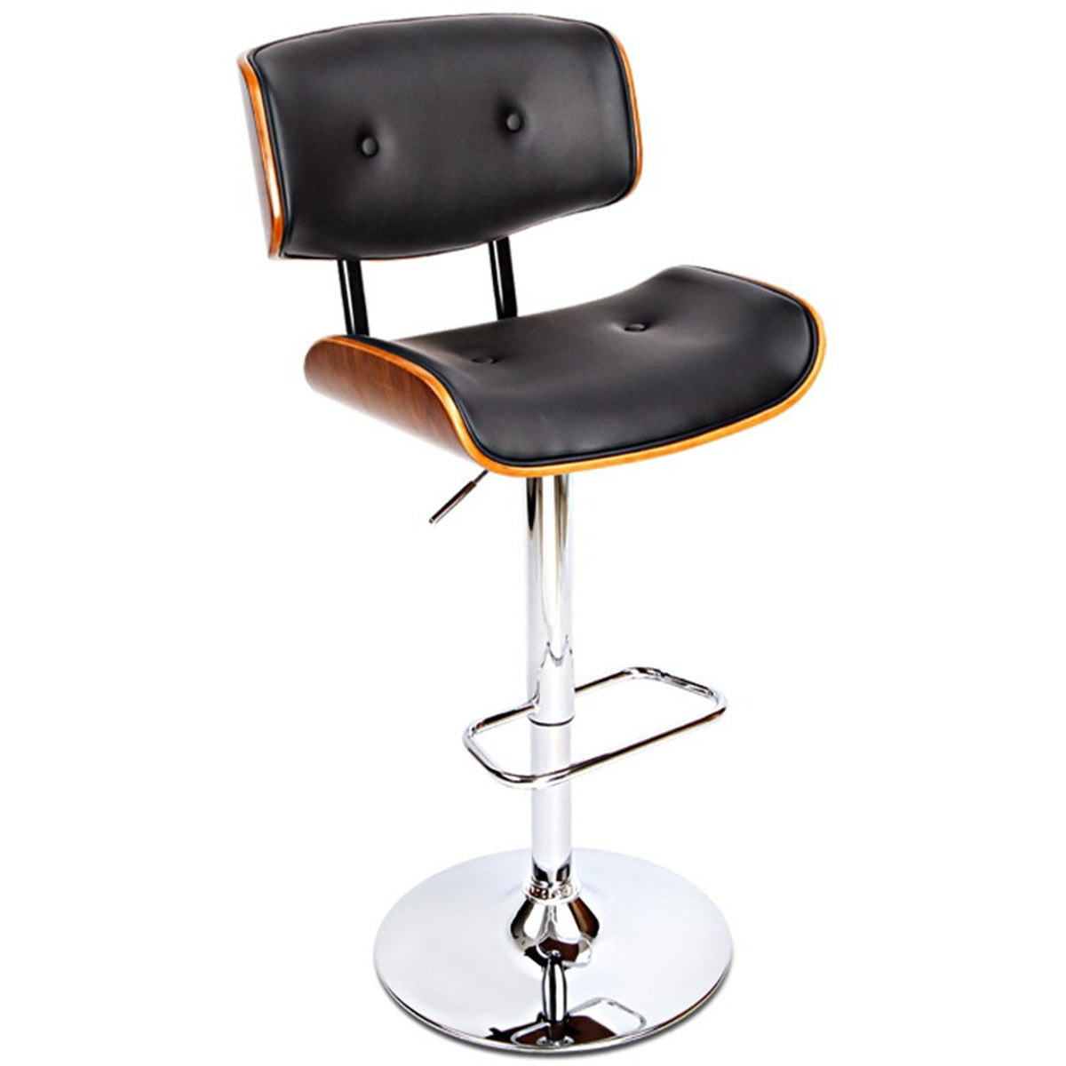 Artiss Black Gaslift Swivel Barstool With Wooden Seat