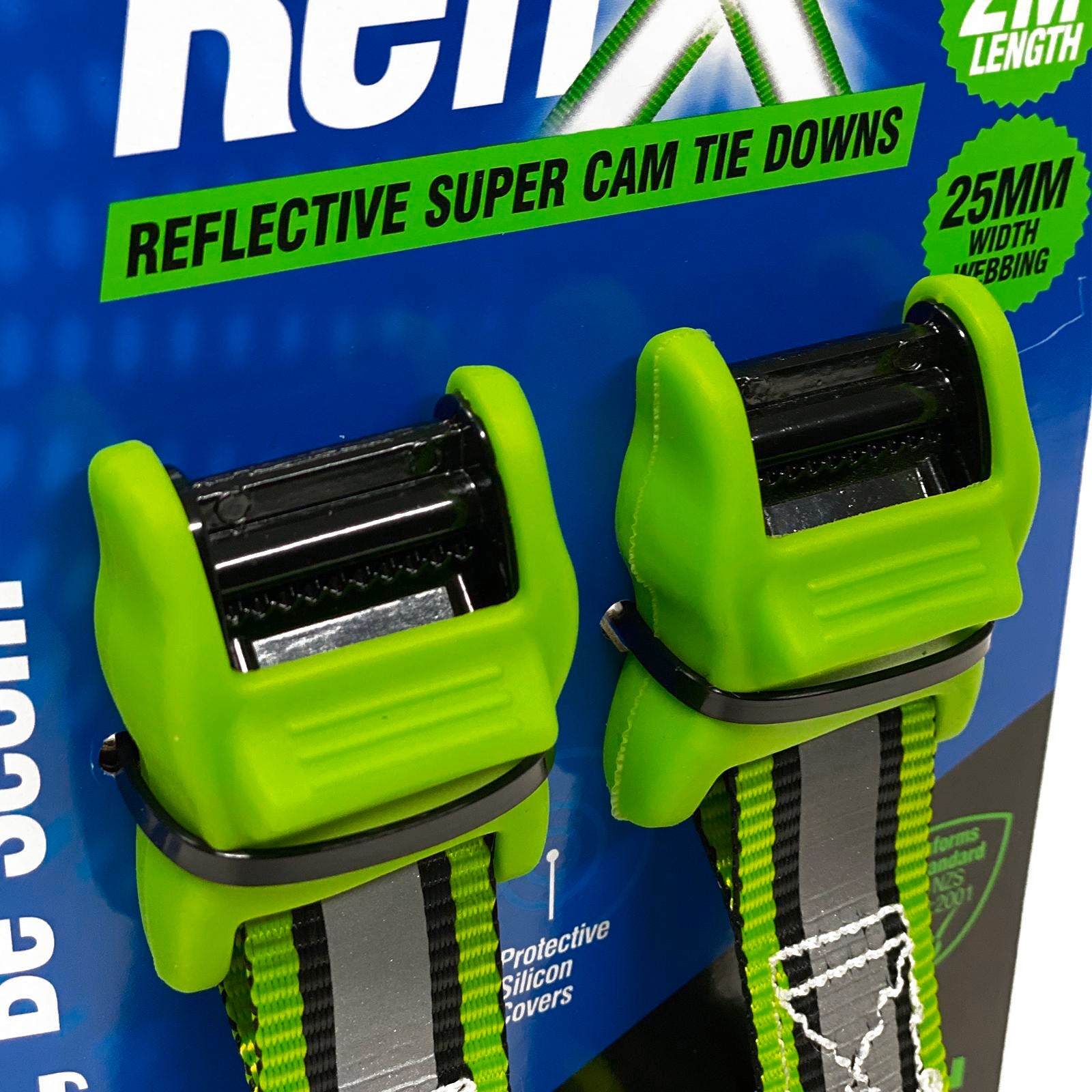 Lion 2m 300kg Green Reflective Cambuckle Tie Down 2 Pack