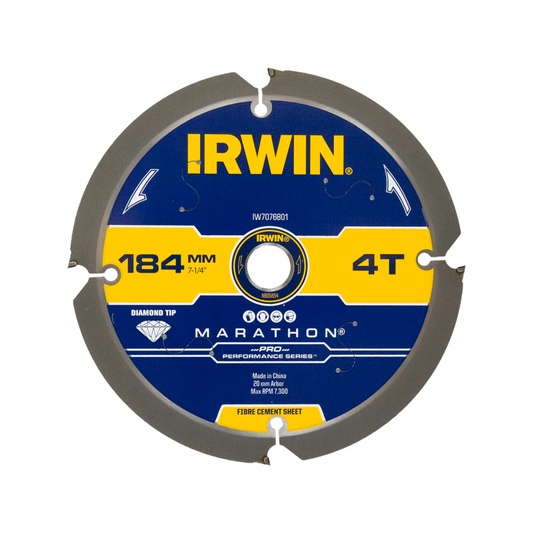 Irwin 184mm 4t Marathon Pro PCD Circular Saw Blade - Durable - Precision Cutting