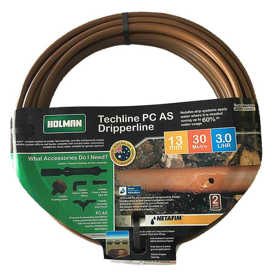 Holman 13mm Techline PC Irrigation Drip Tube 30m - Efficient Watering - SuperSaverAU - view 1