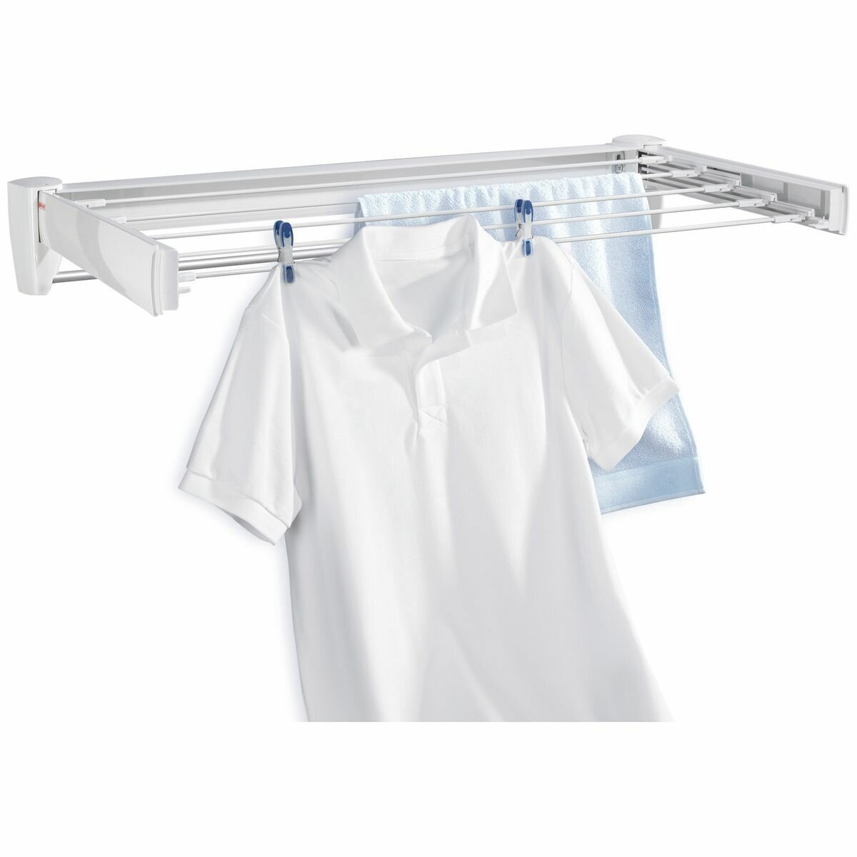 Leifheit Wall-Mount Dryer - Aluminium Bars, Five Drying Bars Plus 60cm Towel Rail, White - L83201