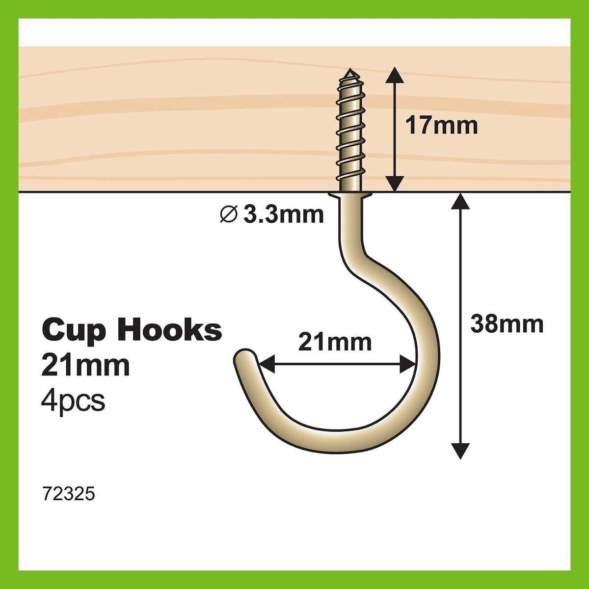 Everhang Cup Hooks - 21mm - Brass Plated - 4 Pack - SuperSaverAU - view 4