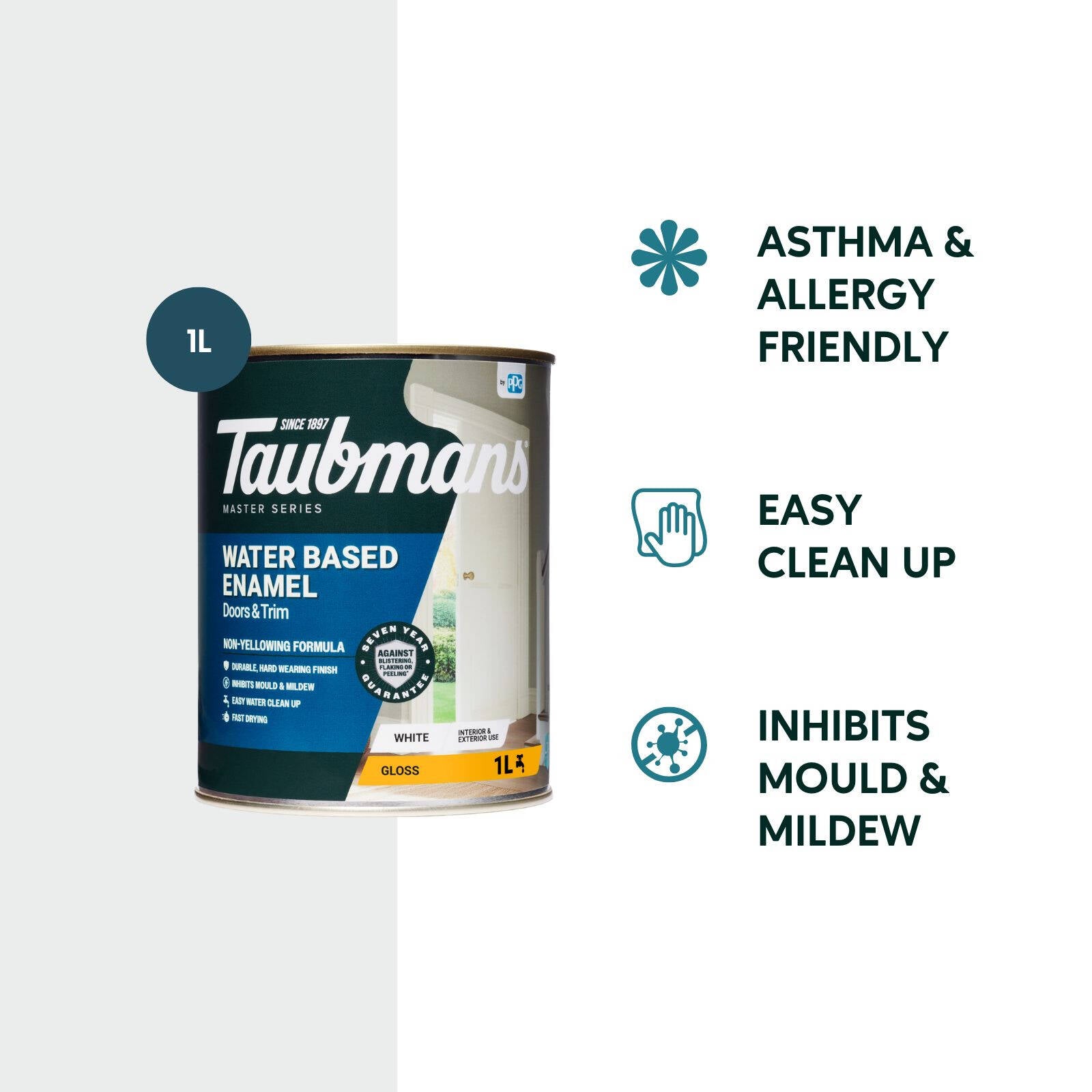 Taubmans 1L White Gloss Water Based Enamel Paint