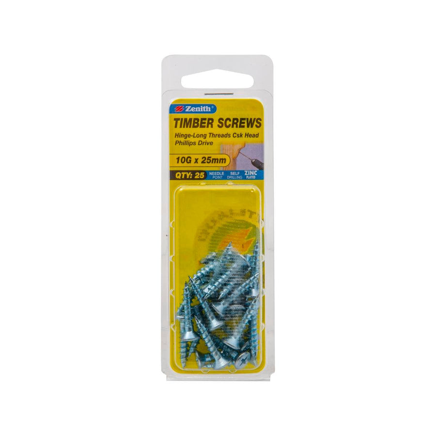 Zenith Countersunk Head Wood Screws - 10g x 25mm - Zinc Plated - 25 Pack - SuperSaverAU - view 1